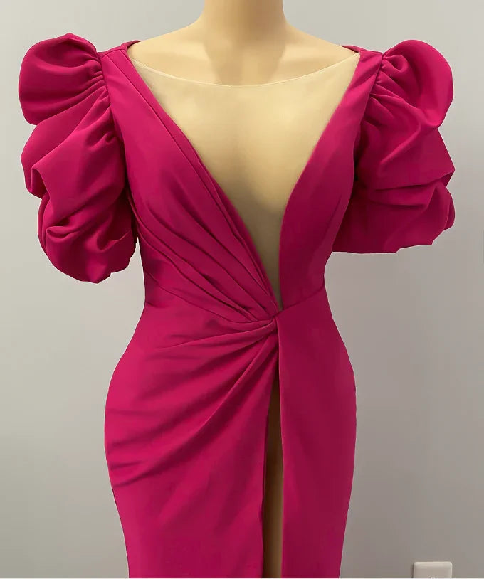 High Split Mermaid Long Evening Dress Hot Pink African Party Dress Y1900