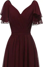 Leaf Sleeve Bridesmaid Dress V Neck Chiffon Long Formal Wedding Evening Dress Y1206