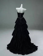Chic Black A-line Layered Evening Dress Black Strapless Evening Gown Y4378