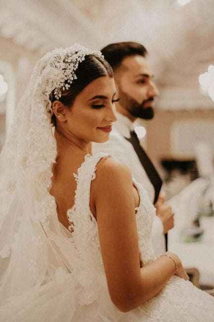 Cap sleeves Ivory Ball Gown Floor length Wedding Dress