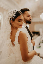 Cap sleeves Ivory Ball Gown Floor length Wedding Dress