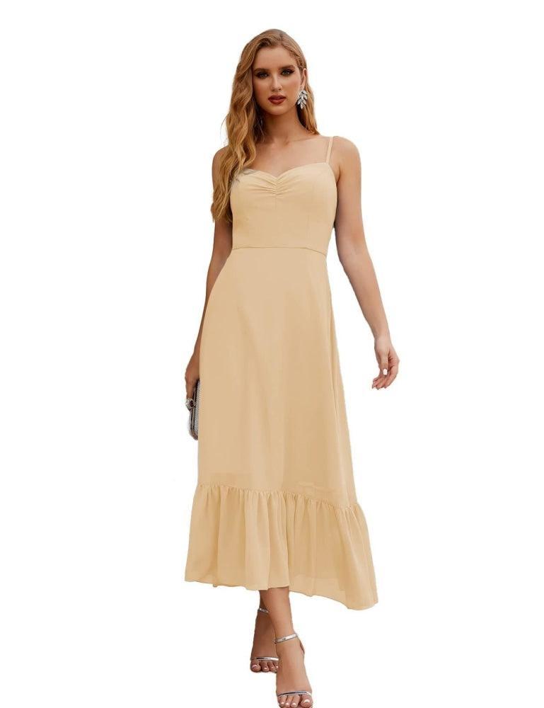 Spaghetti Strap Chiffon Bridesmaid Dress Ankle Length Formal A Line Cocktail Party Homecoming Dress for Juniors  SEA28028