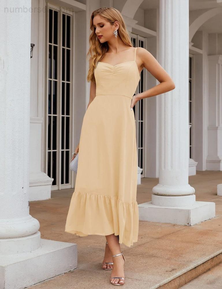 Spaghetti Strap Chiffon Bridesmaid Dress Ankle Length Formal A Line Cocktail Party Homecoming Dress for Juniors  SEA28028