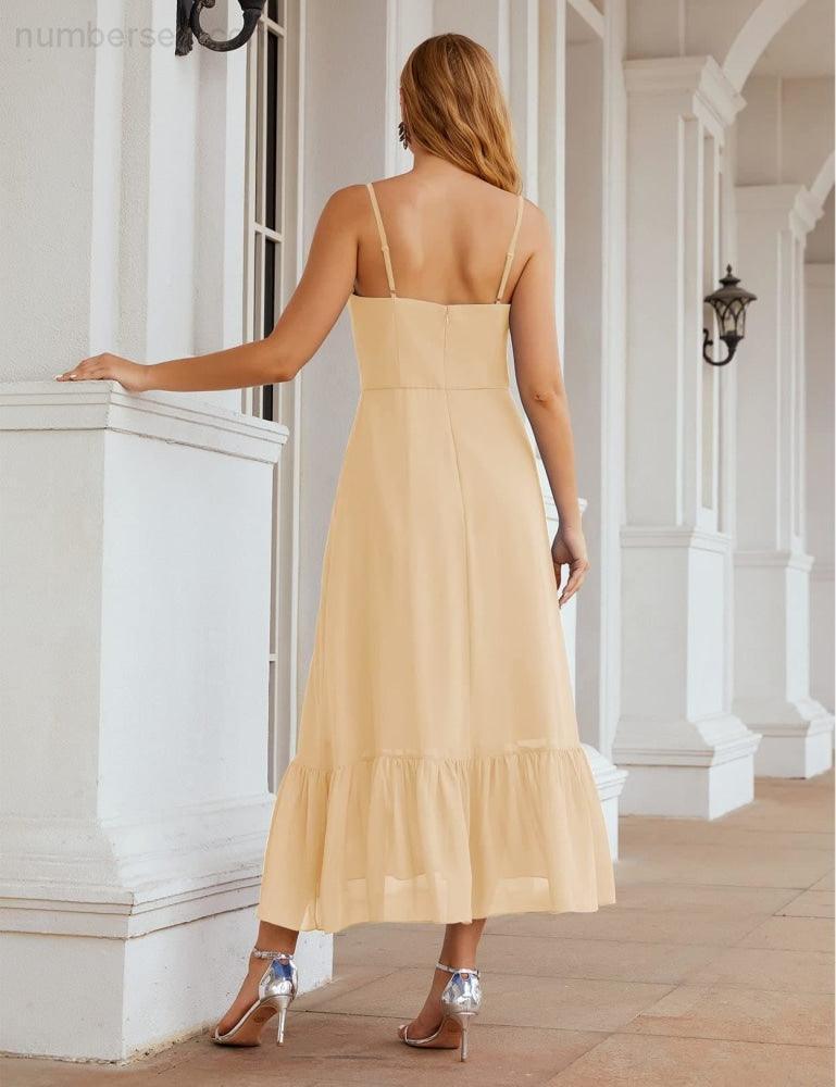 Spaghetti Strap Chiffon Bridesmaid Dress Ankle Length Formal A Line Cocktail Party Homecoming Dress for Juniors  SEA28028