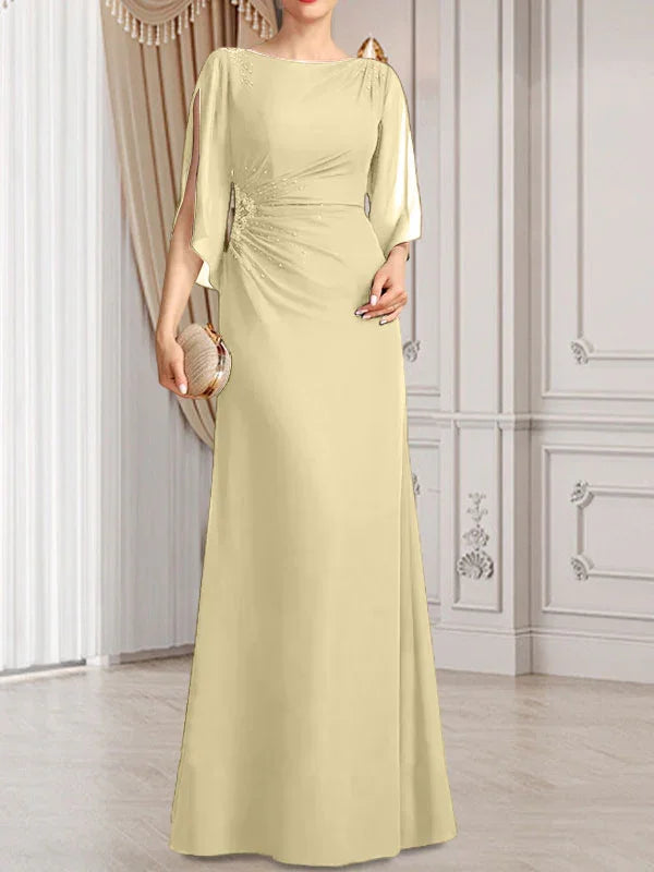 Sheath/Column Scoop Floor-Length Chiffon Mother of the Bride Dress With Pleated Beading