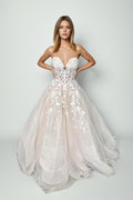 Champagne Tulle Lace Elegant Wedding Dresses Strapless Bridal Gowns