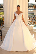 Charming Long White Off-the-shoulder A-line Sequined Wedding Dress With Pearls