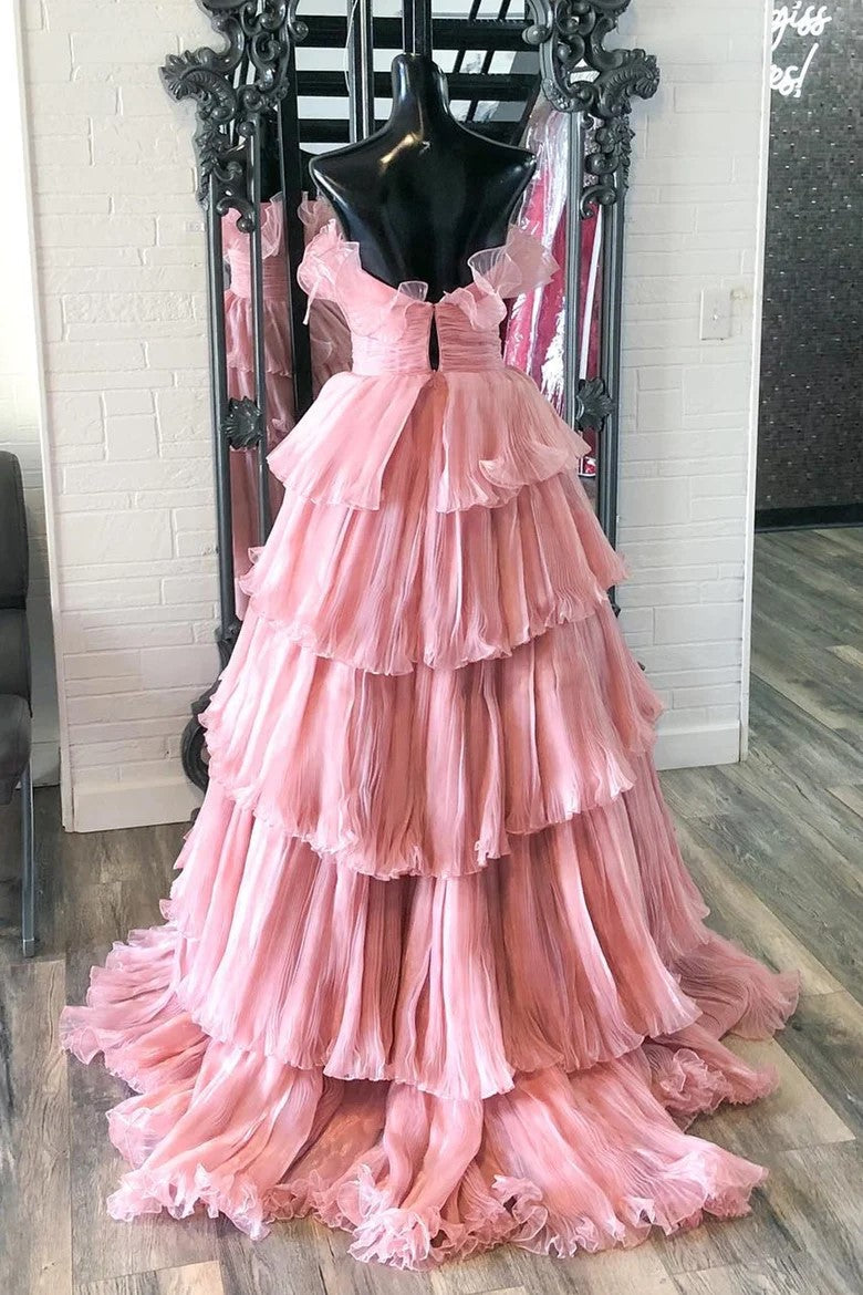Charming A Line Strapless Blue Long Prom Dress with Ruffles