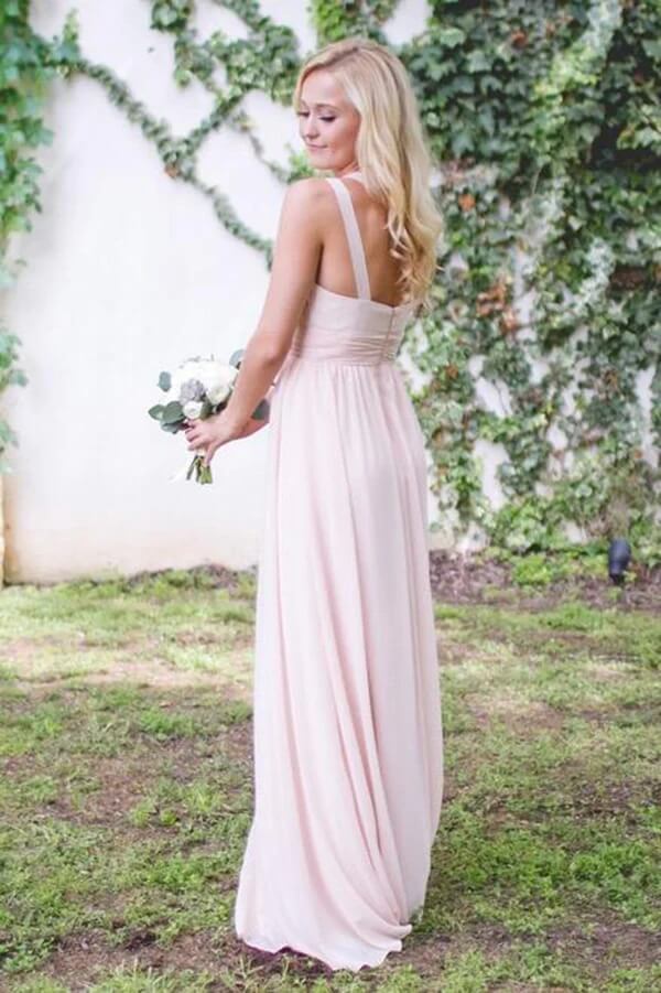 Chic Pink Chiffon A-line One Shoulder Floor Length Bridesmaid Dresses