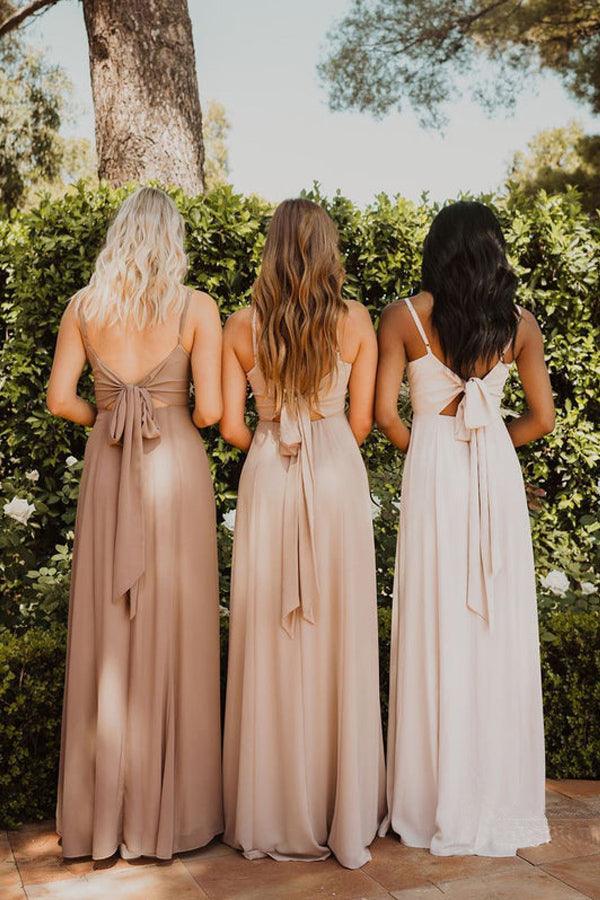Chiffon Spaghetti Straps Neckline A-line Bridesmaid Dresses  BD093