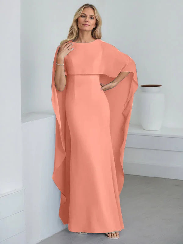 Sheath Scoop Floor-Length Chiffon Mother of the Bride Dress With Cascading Ruffles