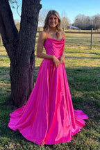 Cowl Neck Satin Formal Dress With Slit SYP122