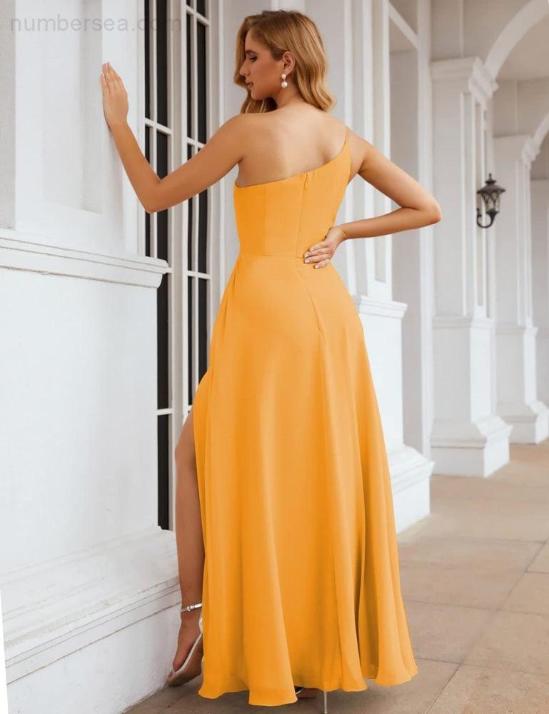 One Shoulder Chiffon Bridesmaid Dresses Long Formal Homecoming Prom Gowns for Women Party Wedding Evening SEA28052