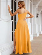 One Shoulder Chiffon Bridesmaid Dresses Long Formal Homecoming Prom Gowns for Women Party Wedding Evening SEA28052