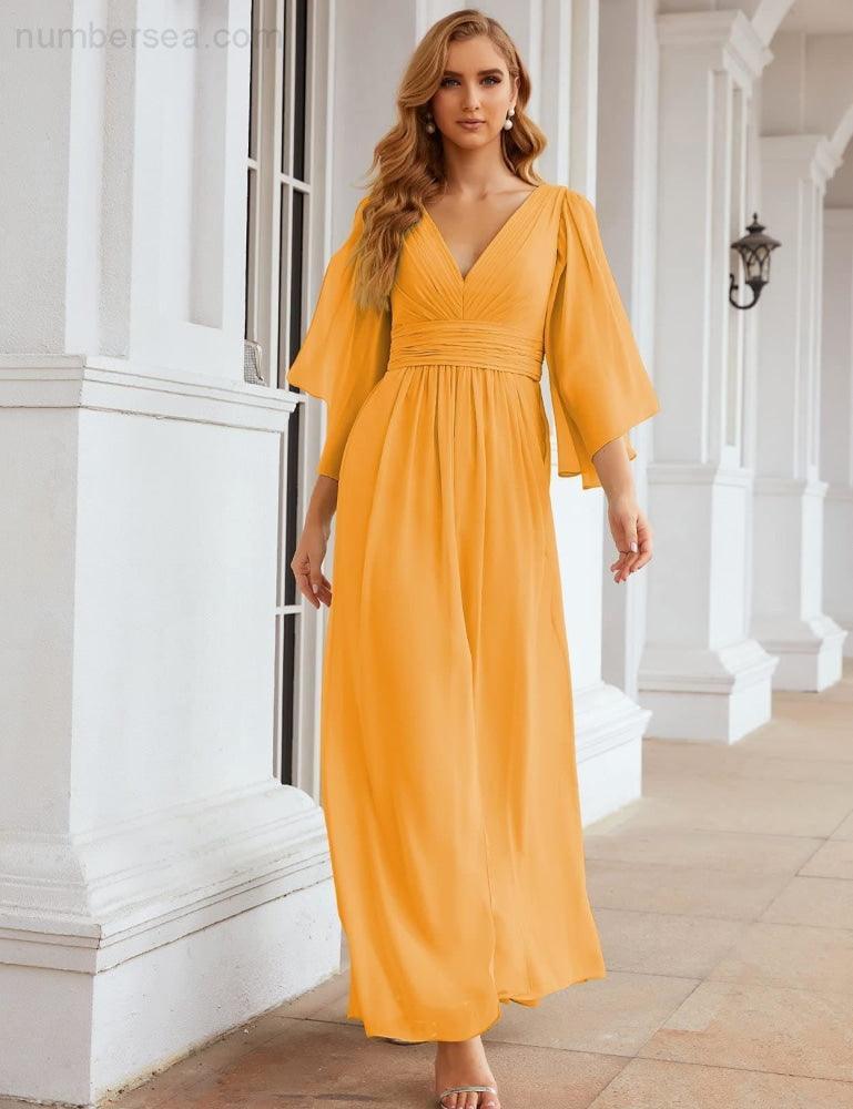 Chiffon Bridesmaid Dresses with Split for Women Wedding Long Party Prom Gown Flutter Sleeve SEA28045