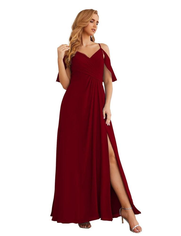 Chiffon Cold Shoulder Long Bridesmaid Dresses Plus Size Formal Prom Gowns for Women Party Wedding  SEA28070