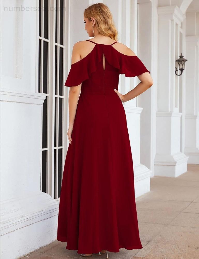 Chiffon Cold Shoulder Long Bridesmaid Dresses Plus Size Formal Prom Gowns for Women Party Wedding  SEA28070