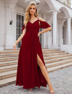 Chiffon Cold Shoulder Long Bridesmaid Dresses Plus Size Formal Prom Gowns for Women Party Wedding  SEA28070