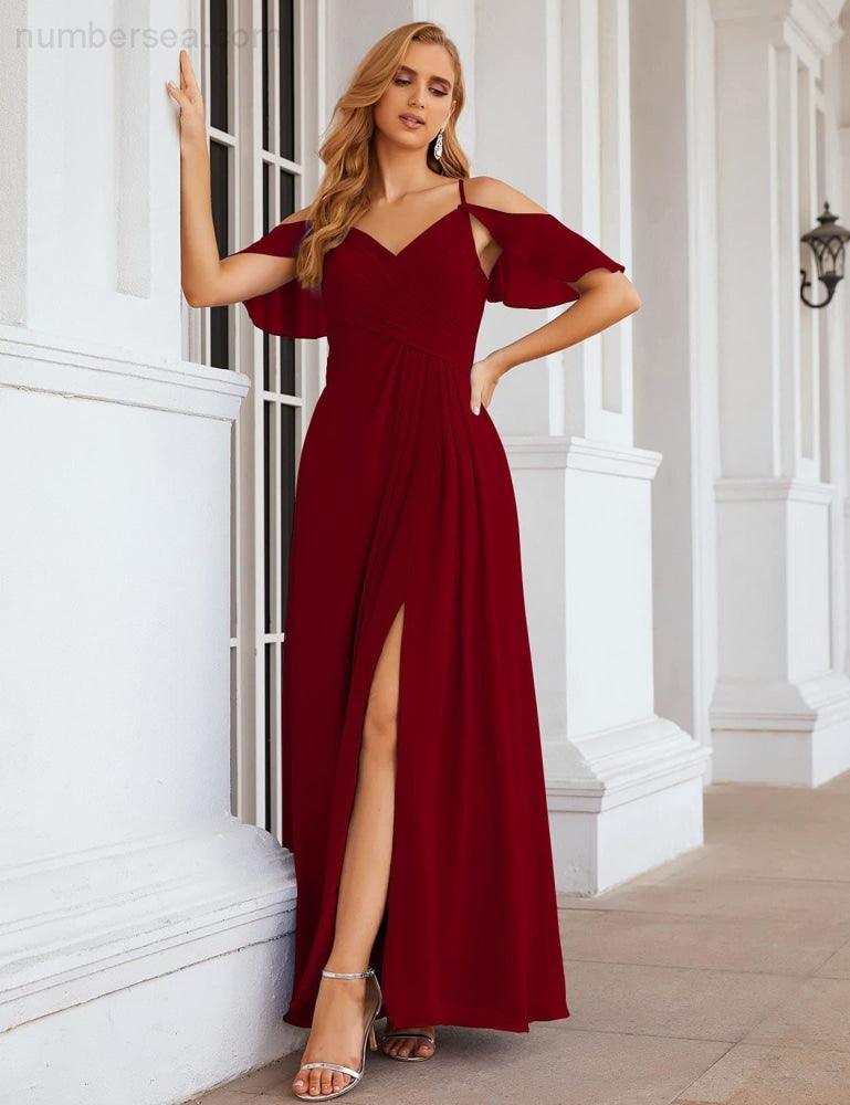 Chiffon Cold Shoulder Long Bridesmaid Dresses Plus Size Formal Prom Gowns for Women Party Wedding  SEA28070