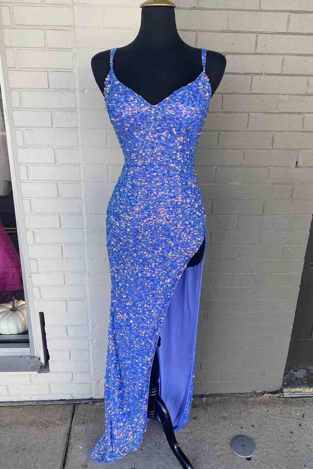 Periwinkle Prom Dress With High Slit SYP113