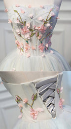 Cute Gray Tulle A-line Sweetheart Short Homecoming Dresses With Flowers