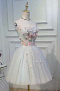 Cute Gray Tulle A-line Sweetheart Short Homecoming Dresses With Flowers