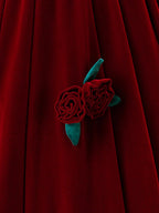 Beautiful Burgundy Velvet Quinceanera Dress Birthday Ball Gown With Rose Flowers Y7750