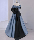 Off Shoulder Satin Lace Long Prom Dress, Blue Evening Dress Y2619