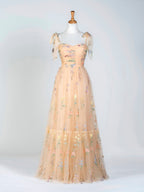 Sweetheart Neck Floor Length Tulle Embroidery Floral Prom Dress