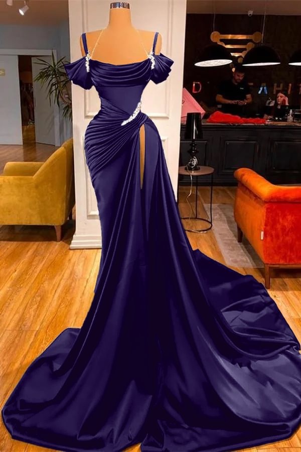 Dark Green Long Off-the-Shoulder Mermaid Prom Dress with Slit
