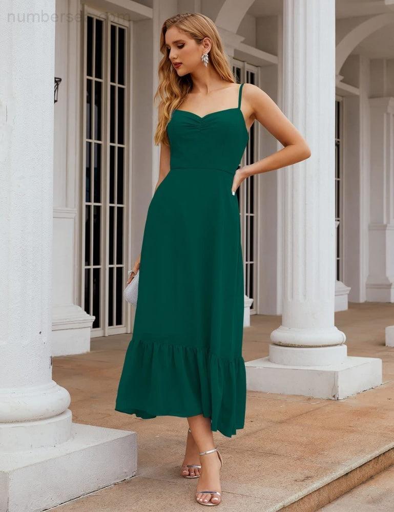 Spaghetti Strap Chiffon Bridesmaid Dress Ankle Length Formal A Line Cocktail Party Homecoming Dress for Juniors  SEA28028