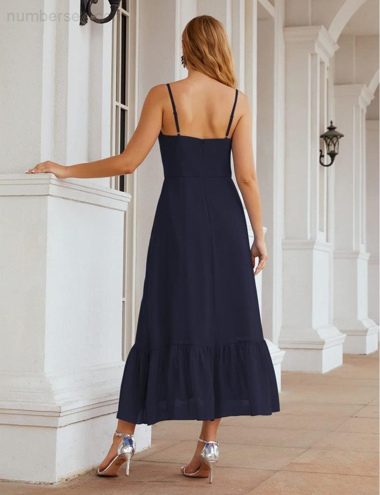 Spaghetti Strap Chiffon Bridesmaid Dress Ankle Length Formal A Line Cocktail Party Homecoming Dress for Juniors  SEA28028