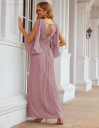 Chiffon Bridesmaid Dresses with Split for Women Wedding Long Party Prom Gown Flutter Sleeve SEA28045