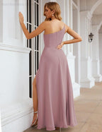 One Shoulder Chiffon Bridesmaid Dresses Long Formal Homecoming Prom Gowns for Women Party Wedding Evening SEA28052