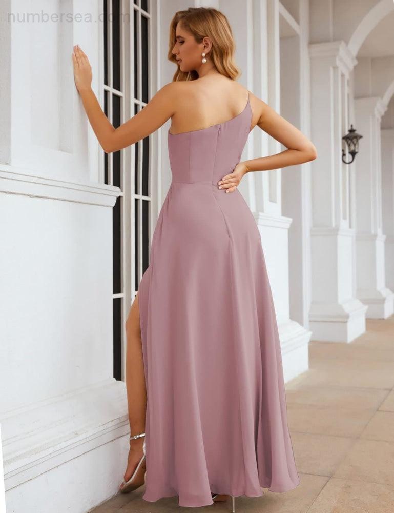 One Shoulder Chiffon Bridesmaid Dresses Long Formal Homecoming Prom Gowns for Women Party Wedding Evening SEA28052