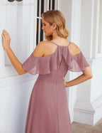 Chiffon Cold Shoulder Long Bridesmaid Dresses Plus Size Formal Prom Gowns for Women Party Wedding  SEA28070