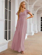 Chiffon Bridesmaid Dress Cap Sleeves Maxi Prom Gowns Party Wedding Mother of The Bride Dresses for Women SEA28047