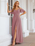 Chiffon Cold Shoulder Long Bridesmaid Dresses Plus Size Formal Prom Gowns for Women Party Wedding  SEA28070