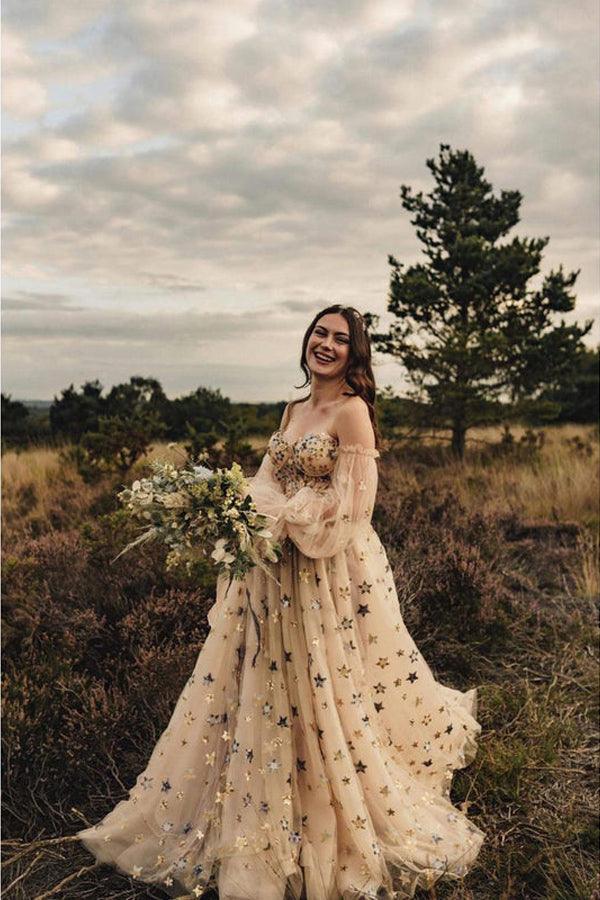 Detachable Sleeves Sweetheart Neckline Sequin Lace A-line Wedding
