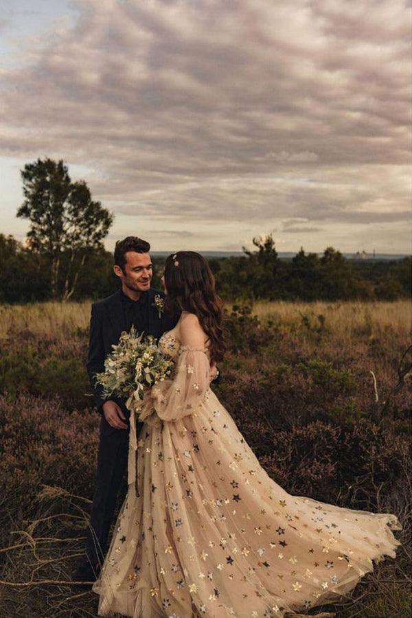 Detachable Sleeves Sweetheart Neckline Sequin Lace A-line Wedding