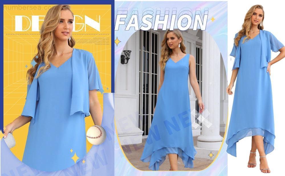 Chiffon Plus Size Mother of Bride Dresses with Jacket Formal Dresses for Wedding SEA28073