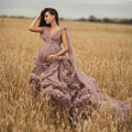 Dusty Pink Maternity Dress Robes for Photo Shoot or baby shower Ruffle Tulle Chic Women Dresses Nightgown Photography Robe