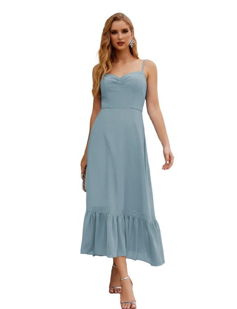 Spaghetti Strap Chiffon Bridesmaid Dress Ankle Length Formal A Line Cocktail Party Homecoming Dress for Juniors  SEA28028