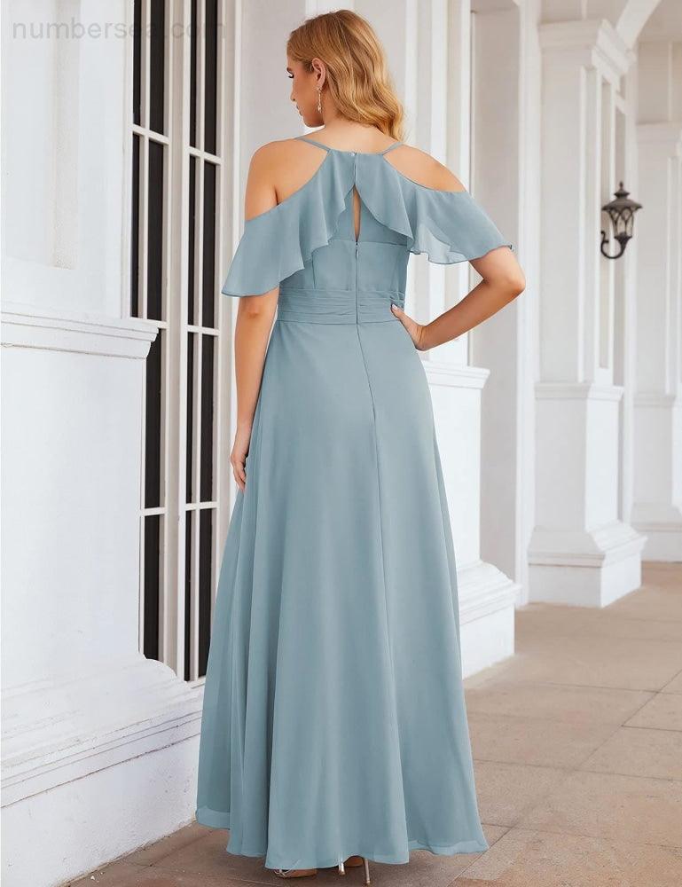 Chiffon Cold Shoulder Long Bridesmaid Dresses Plus Size Formal Prom Gowns for Women Party Wedding  SEA28070