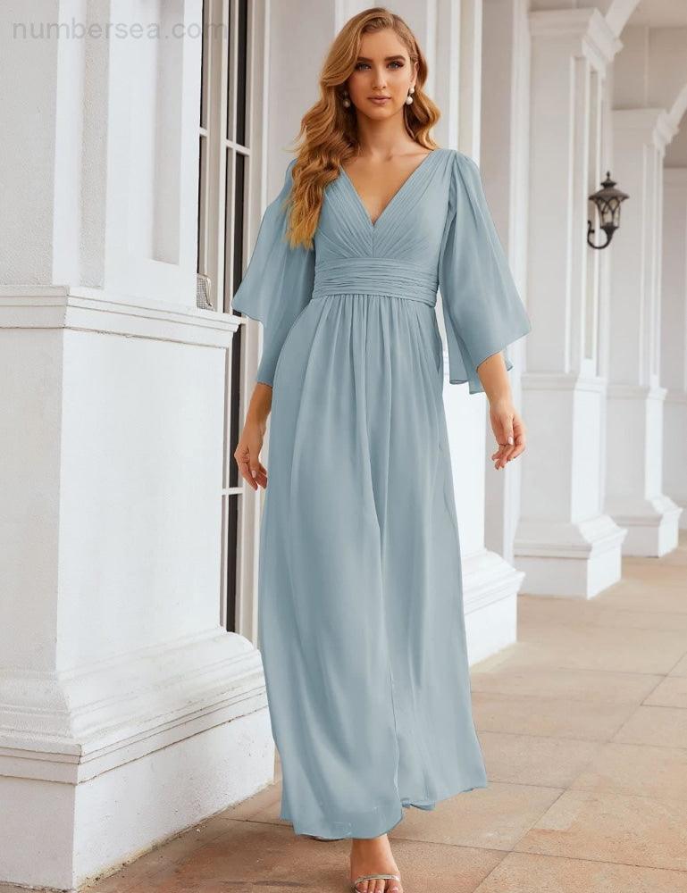 Chiffon Bridesmaid Dresses with Split for Women Wedding Long Party Prom Gown Flutter Sleeve SEA28045