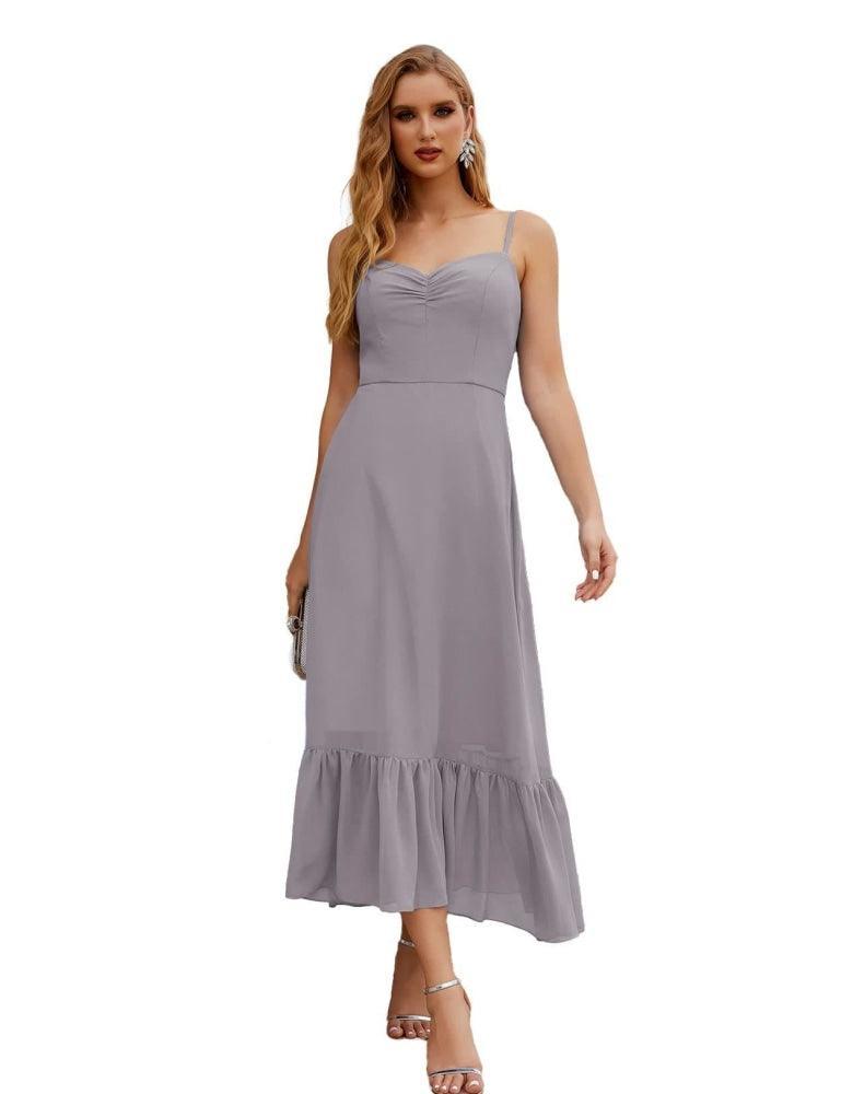 Spaghetti Strap Chiffon Bridesmaid Dress Ankle Length Formal A Line Cocktail Party Homecoming Dress for Juniors  SEA28028