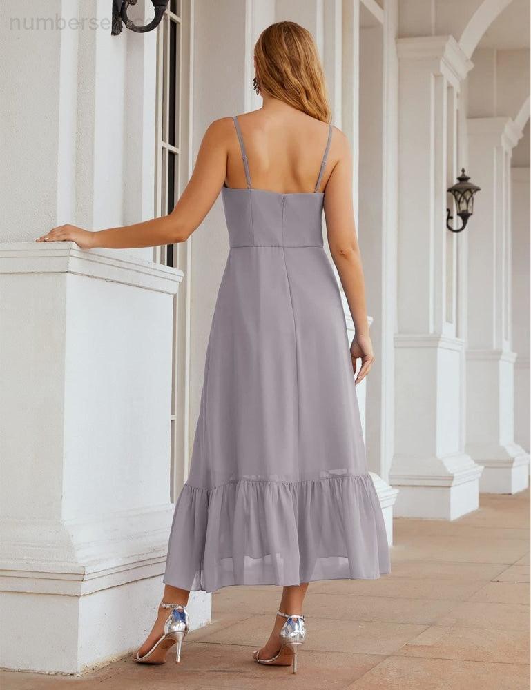 Spaghetti Strap Chiffon Bridesmaid Dress Ankle Length Formal A Line Cocktail Party Homecoming Dress for Juniors  SEA28028