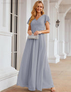 Chiffon Bridesmaid Dress Cap Sleeves Maxi Prom Gowns Party Wedding Mother of The Bride Dresses for Women SEA28047