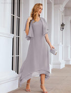 Chiffon Plus Size Mother of Bride Dresses with Jacket Formal Dresses for Wedding SEA28073