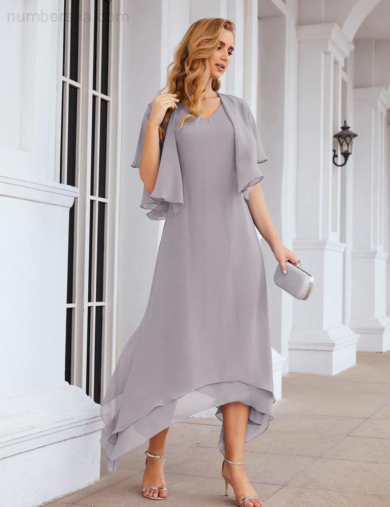 Chiffon Plus Size Mother of Bride Dresses with Jacket Formal Dresses for Wedding SEA28073